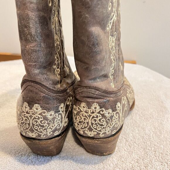 Corral Distressed Brown Cowgirl Boots Bone Embroidery 7.5 Western Cowboy Boho - Picture 11 of 16